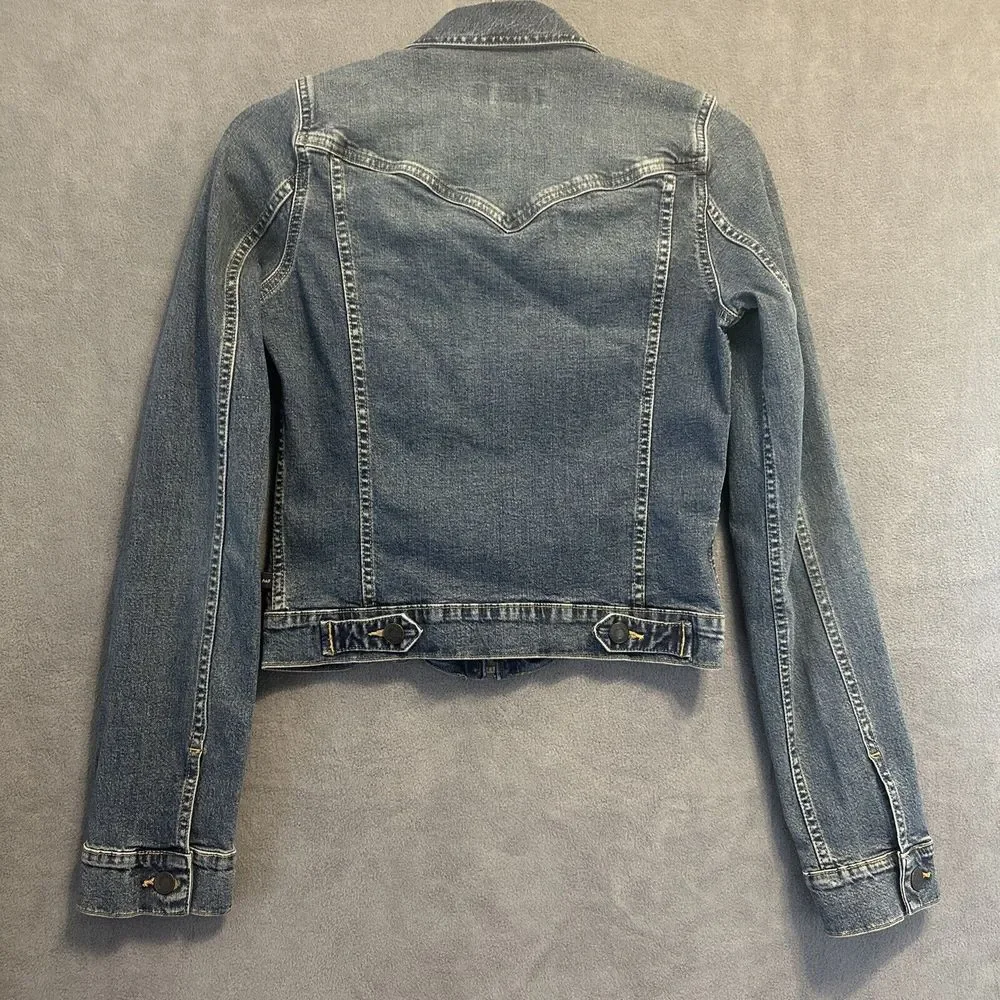 Abercrombie & Fitch Denim Jacket Womens Size Small Zip Up Blue Jean Y2K - Picture 2 of 8